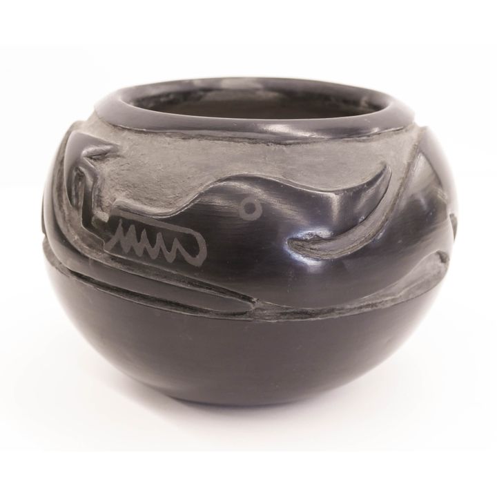 Margaret Tafoya Avanyu Blackware Bowl- professionally restored- 5x7''