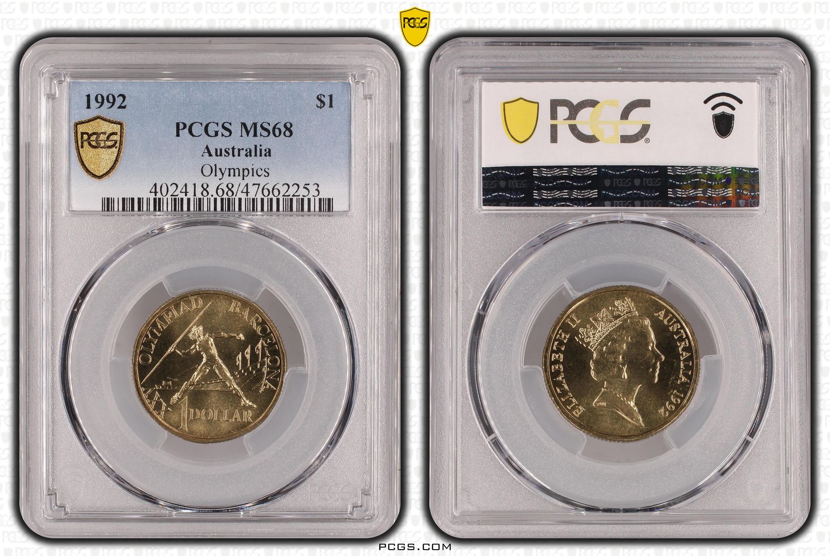 Elizabeth II, Olympics, One Dollar, 1992, PCGS MS68