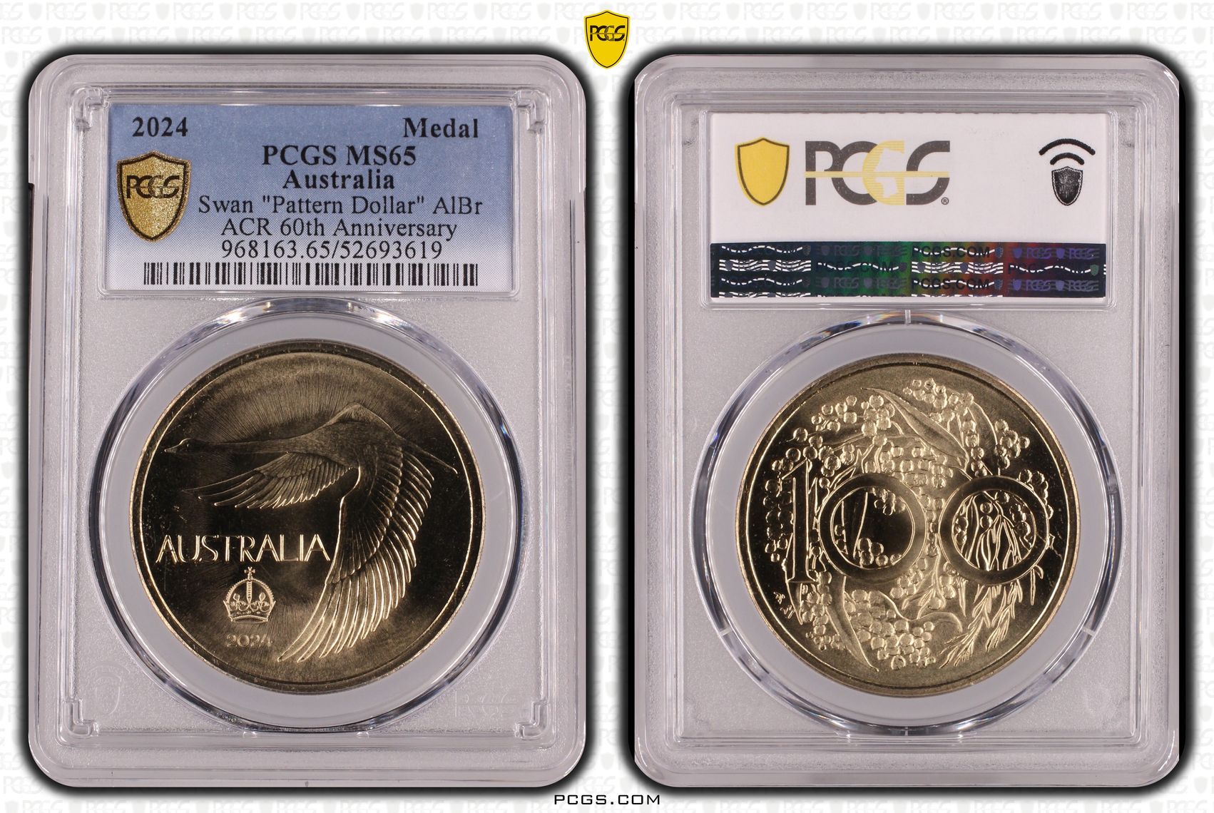 Swan "Pattern Dollar" AlBr ACR 60th Anniversary, Medal, 2024, PCGS MS65