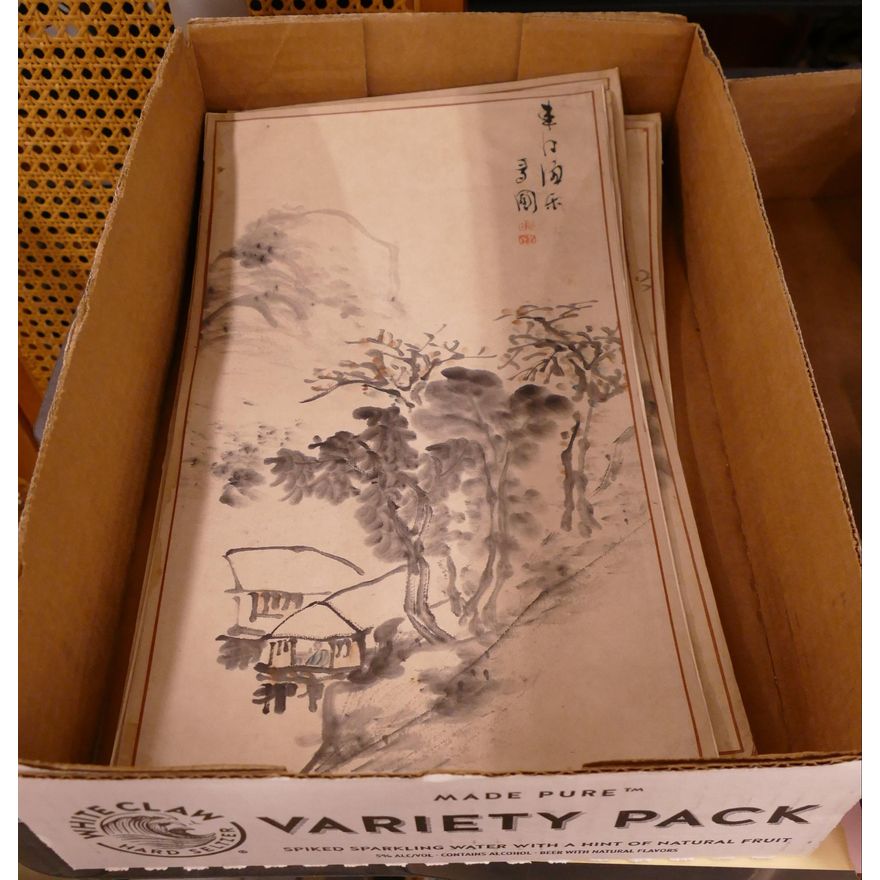 Box 8pc Antique Seiho Chinese Landscape Paintings- 13x7.5'' each