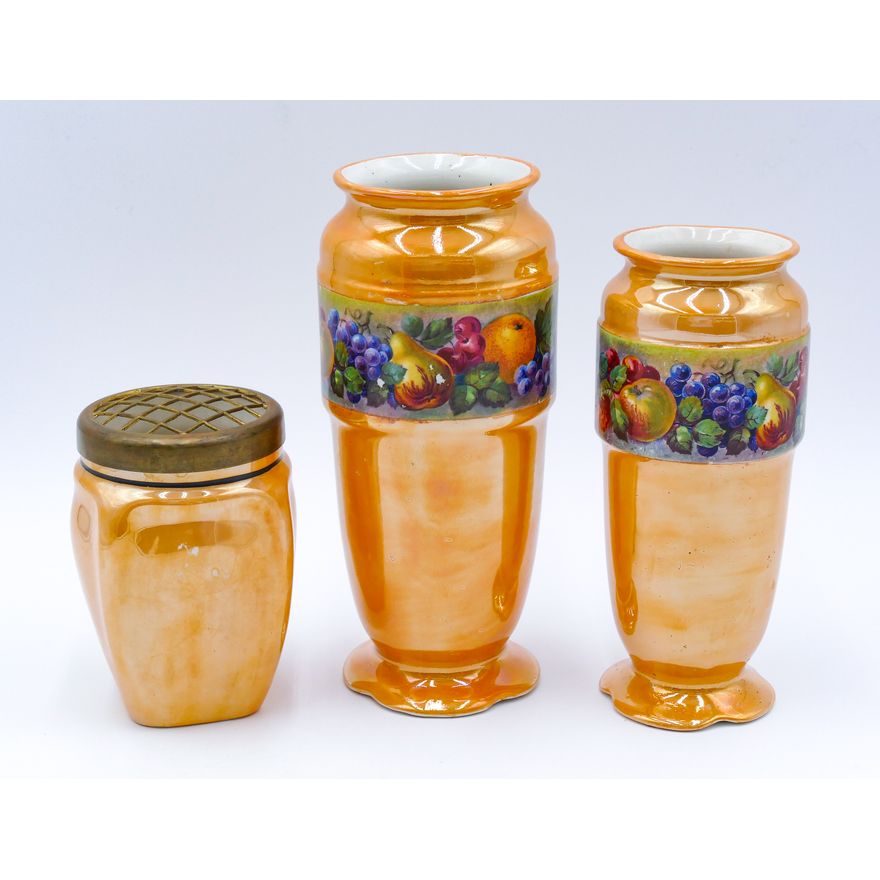 3pc Orange Luster Porcelain Vases - Largest 8''