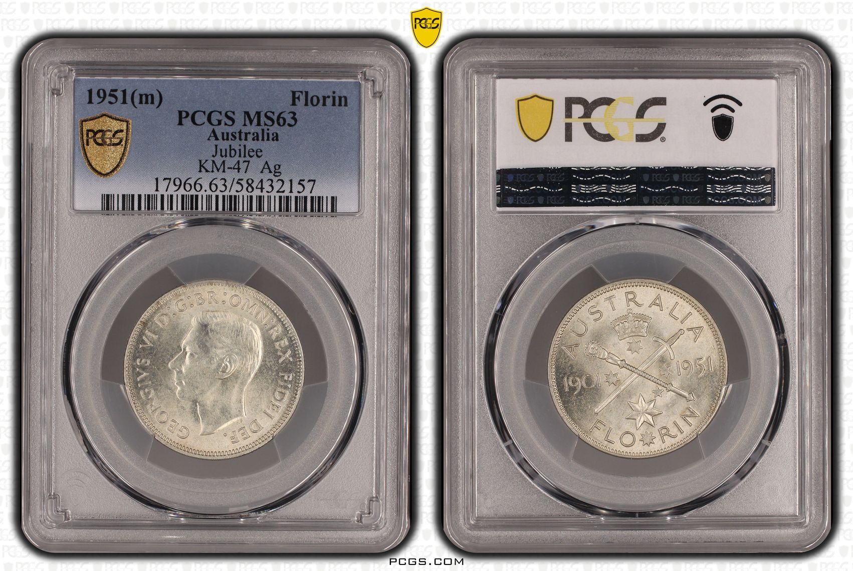 George VI, Jubilee, Florin, 1951(m), PCGS MS63