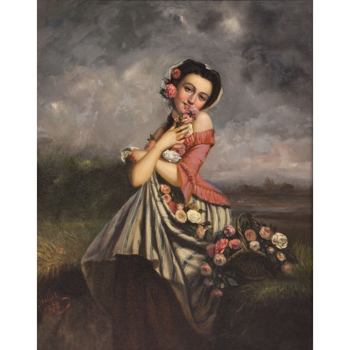 Charles Louis Lucien Muller Attr. ''Basket of Roses" Oil