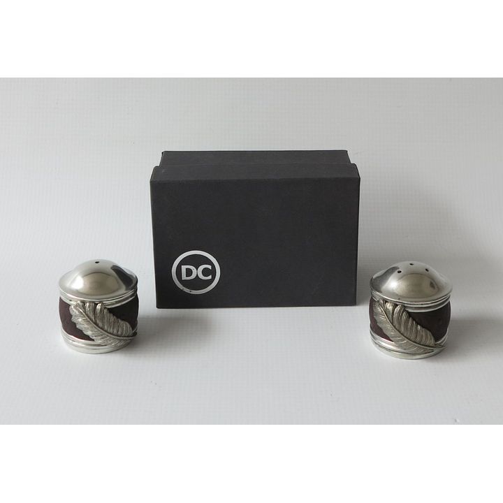 PAIR OF BOXED DIANA CARMICHAEL SALT AND PEPPER SHAKERS