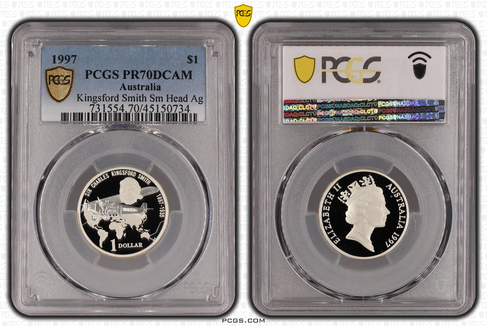 Elizabeth II, Kingsford Smith Sm Head, One Dollar, 1997, PCGS PR 70DCAM