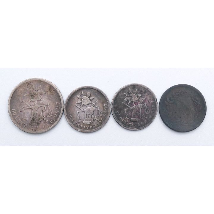 Box 4pc Antqiue Mexican Coins 1875-1889