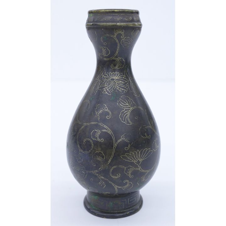 Chinese 18th Cent. Silver Inlaid Bronze Garlic Vase