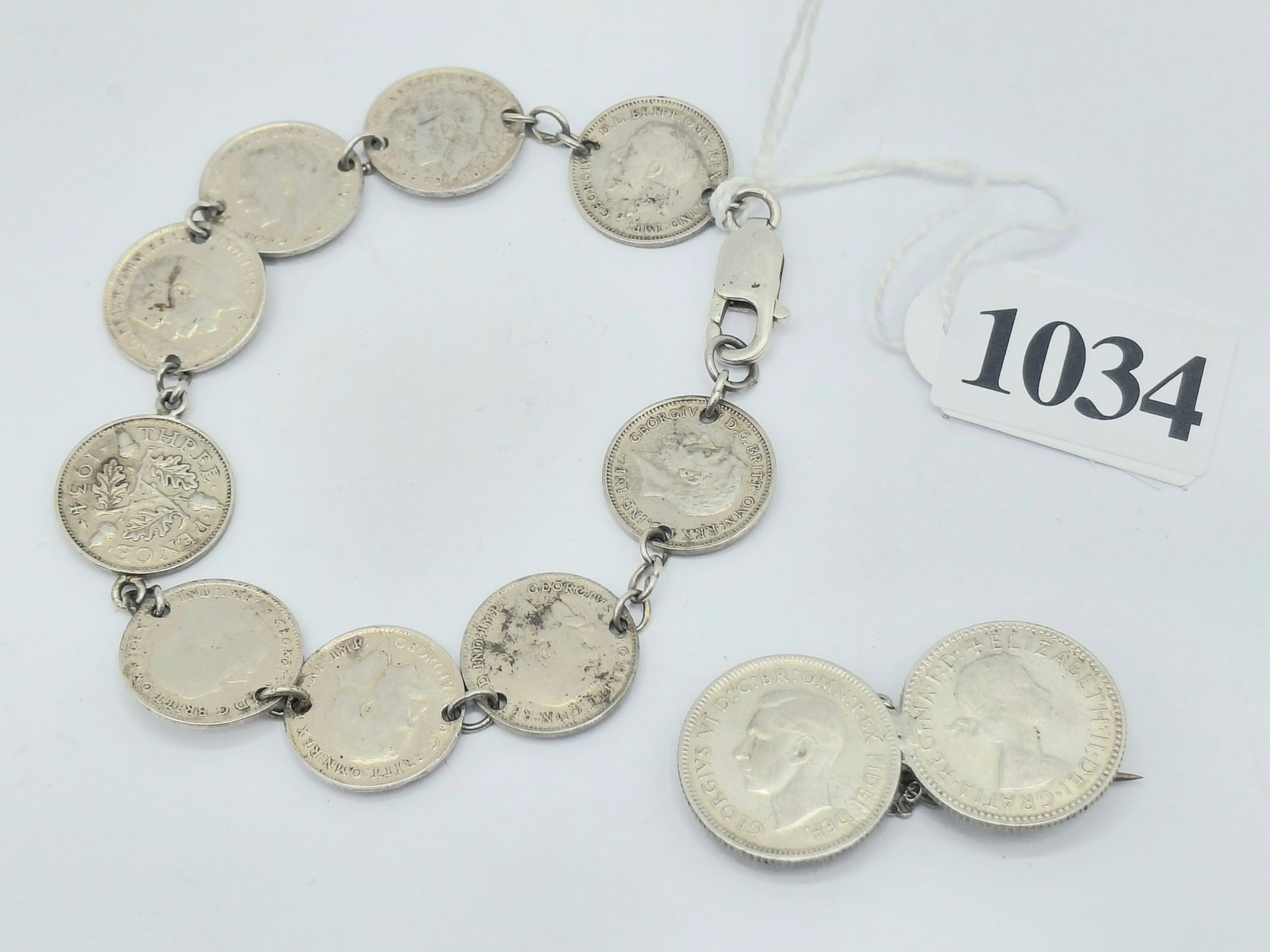 Silver Coin Bracelet And Brooch