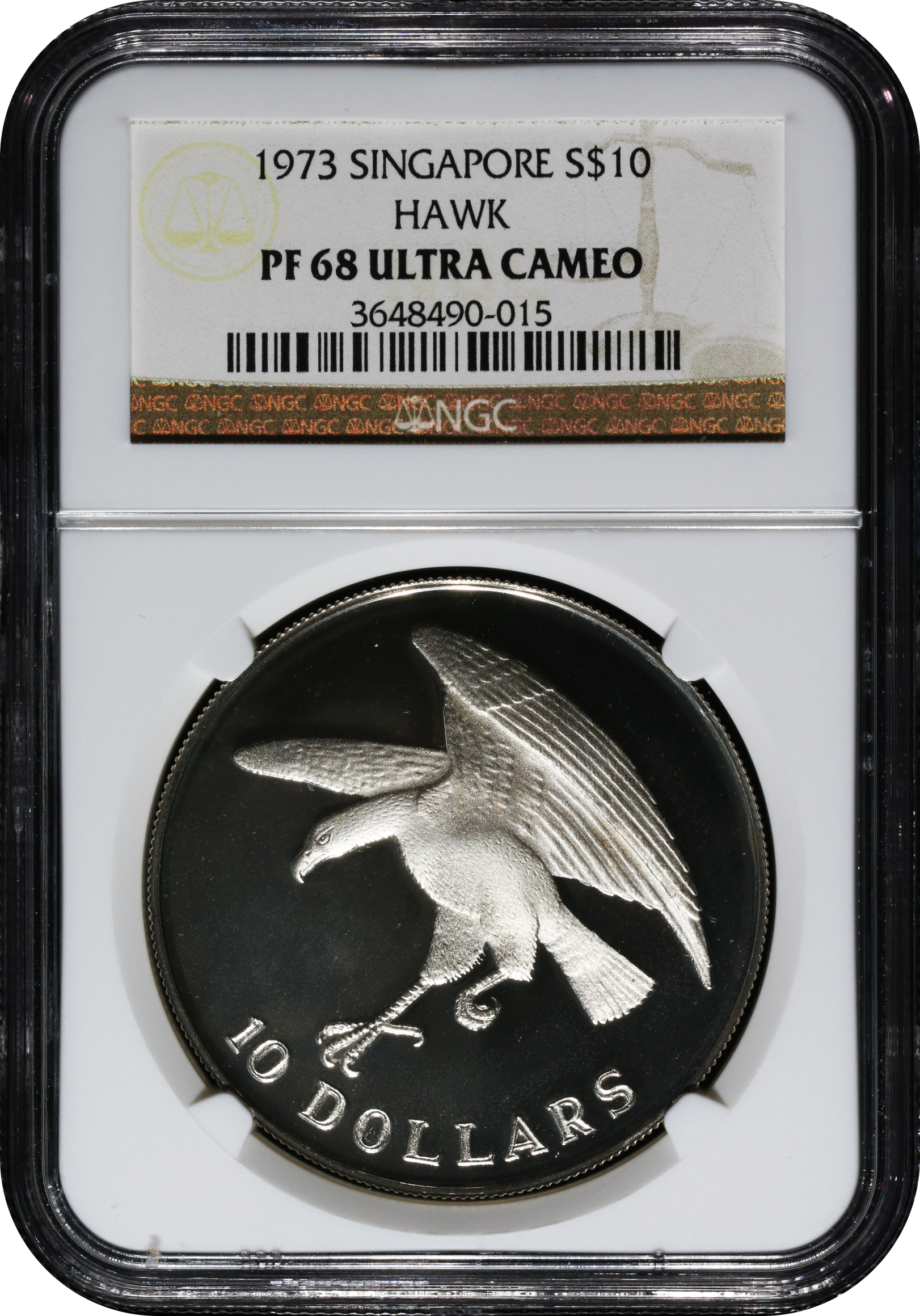 Singapore 1973 S$10 Hawk NGC PF 68 Ultra Cameo | Monetarium