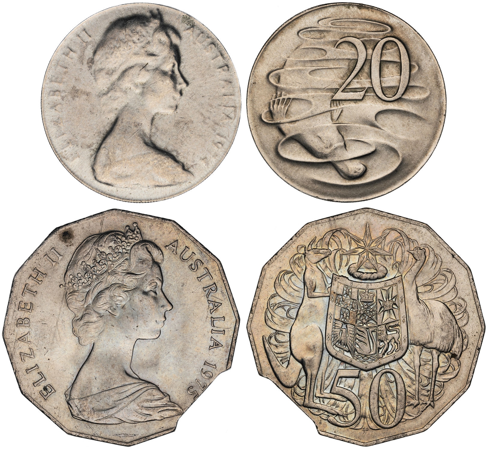 Elizabeth II, Twenty Cents - Fifty Cents, 1974 - 1975, EF
