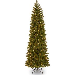 NATIONAL TREE COMPANY PRE-LIT 'FEEL REAL' ARTIFICIAL SLIM DOWNSWEPT CHRISTMAS TREE, GREEN, DOUGLAS FIR, DUAL COLOR LED LIGHTS, INC