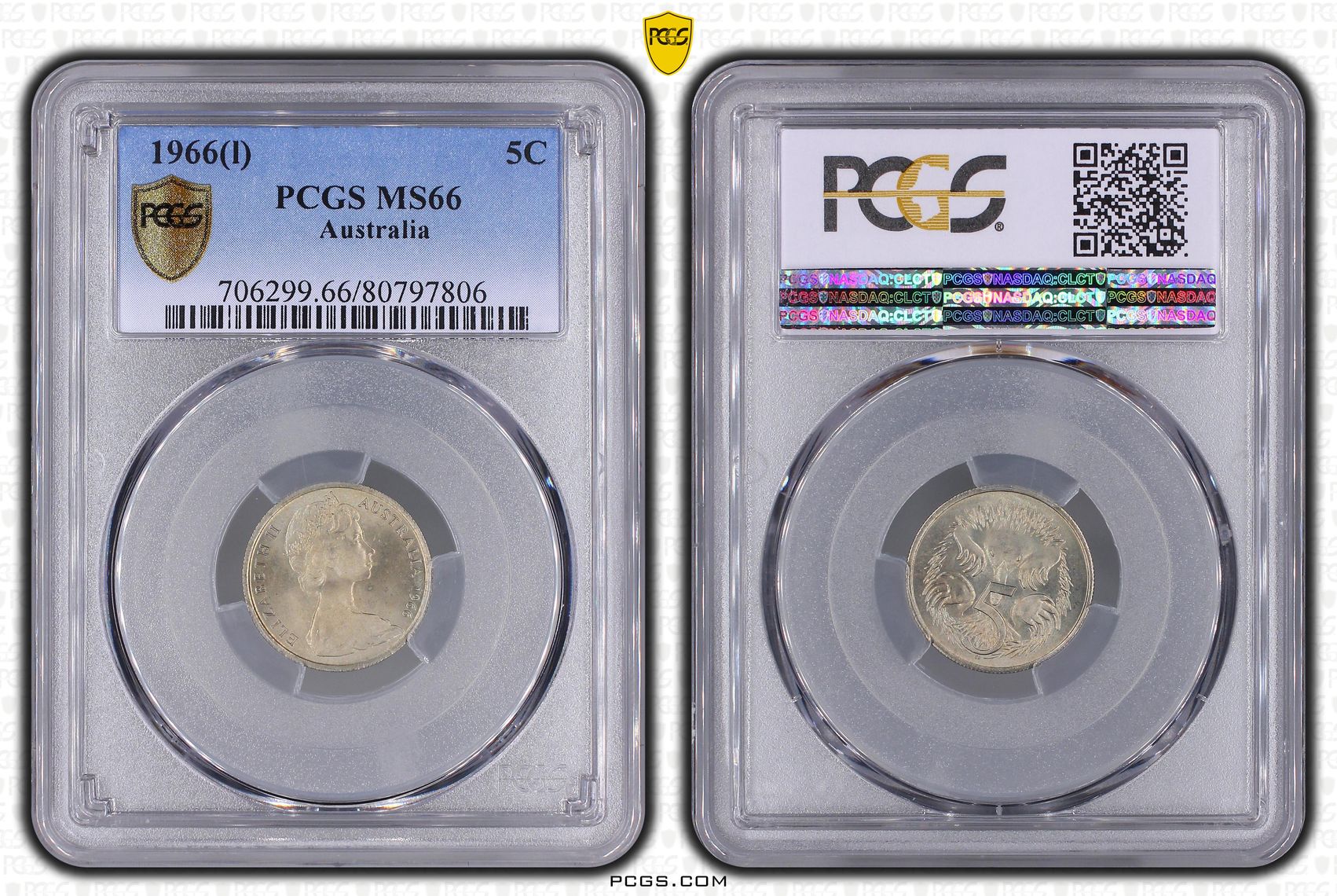 Elizabeth II, Five Cent, 1966(L), PCGS MS66