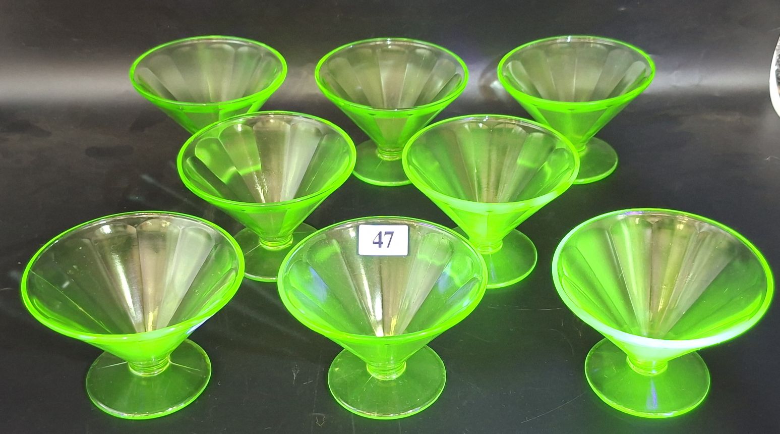 47 · SET OF TEN URANIUM GLASS PARFAITS
