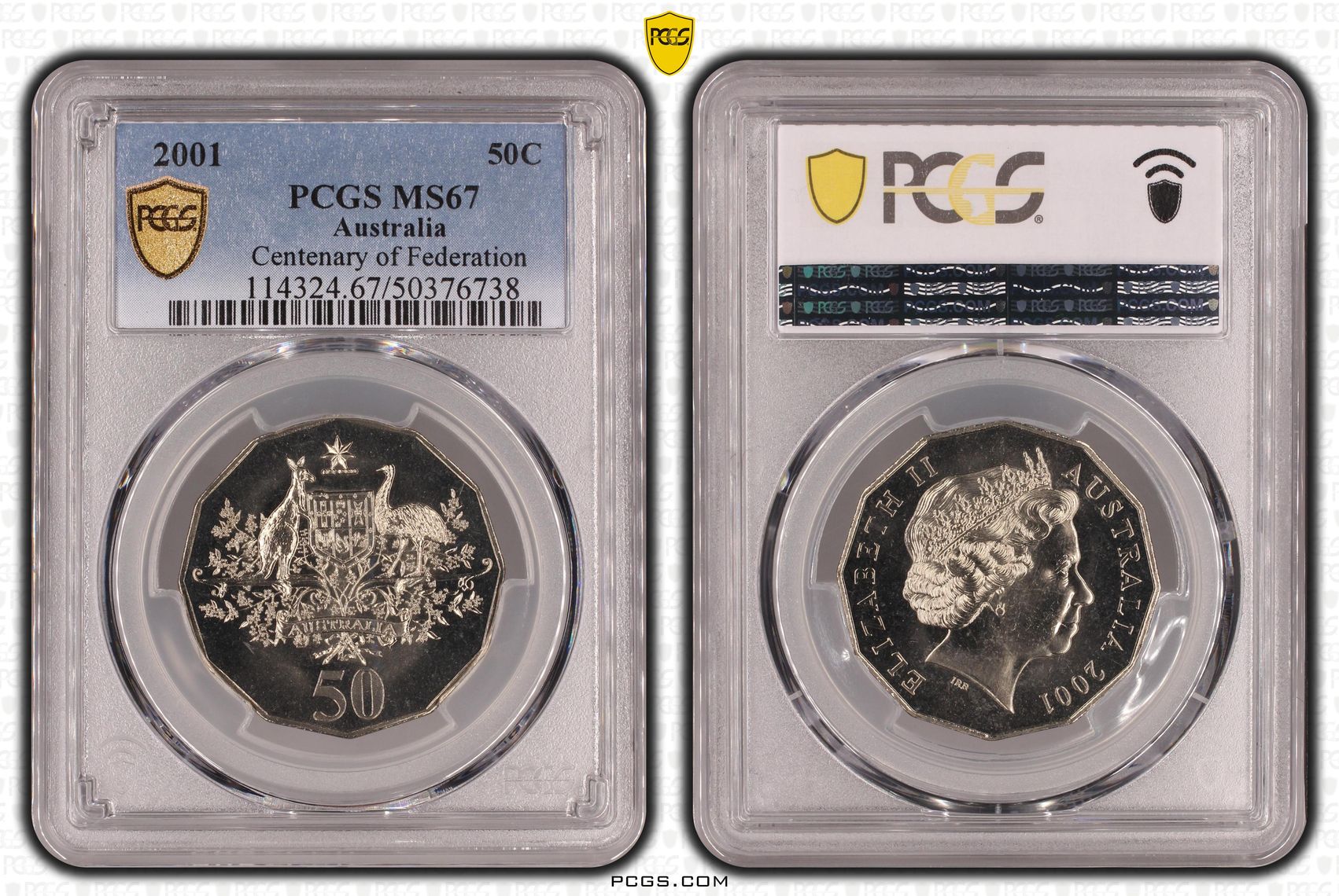 91 · Centenary of Federation , Fifty Cent, 2001, PCGS MS67