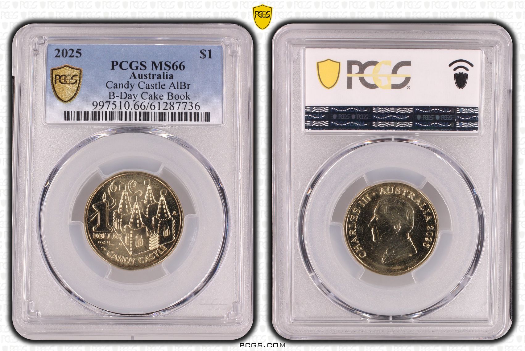 Candy Castle AlBr B-Day Cake Book, One Dollar, 2025, PCGS MS66