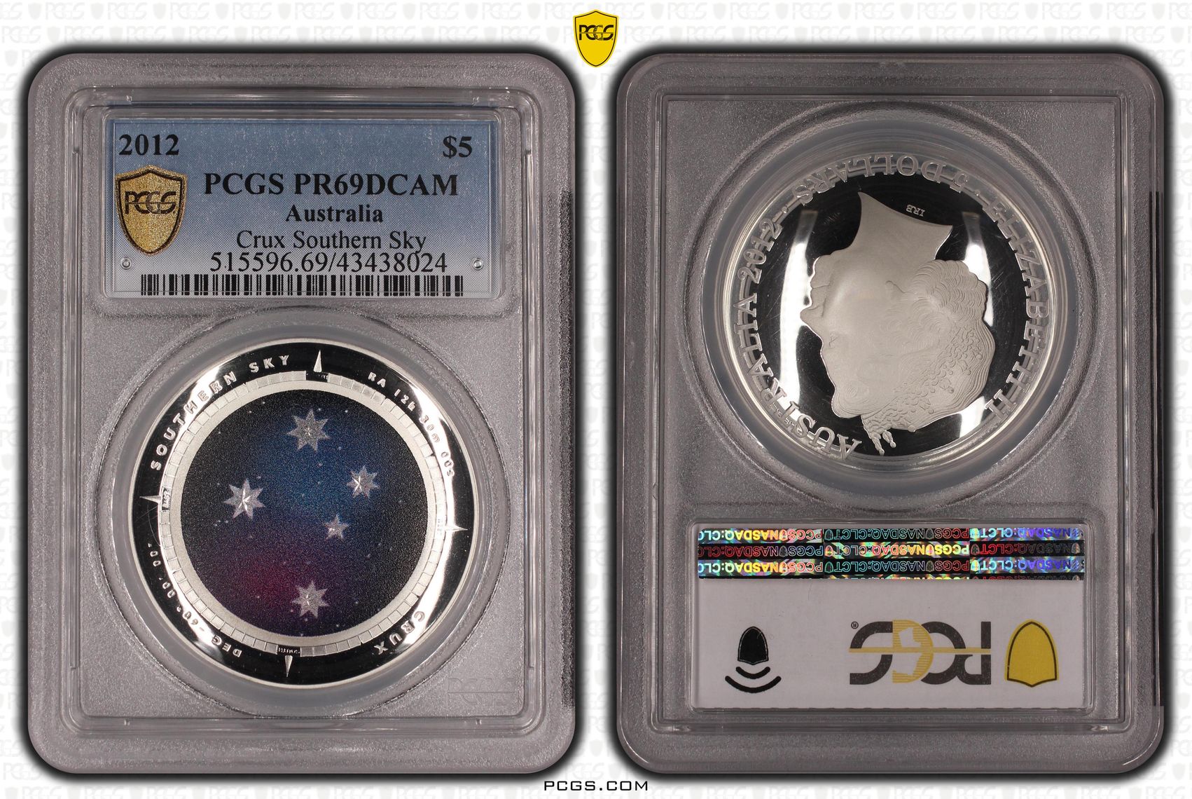Elizabeth II, Silver, Crux Southern Sky, Five Dollar, PR69DCAM , 2012