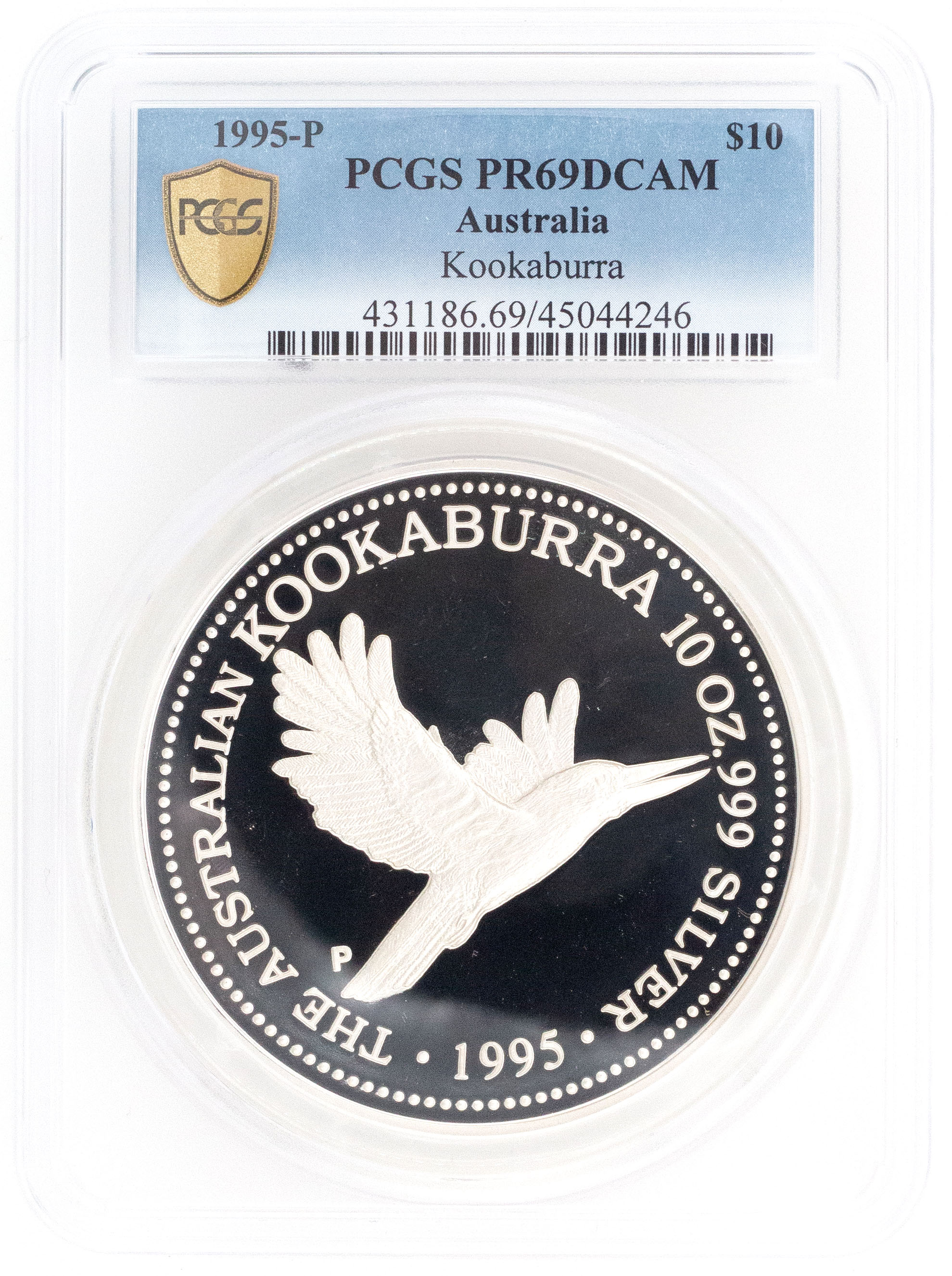 1995-P Australia Ten Dollar, $10 Silver Kookaburra PCGS - PR69DCAM POP 3/0 -246