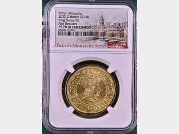 2022 ELIZABETH II 'HENRY VII' GOLD 1oz PROOF 100 POUND COIN PF70 UCAM