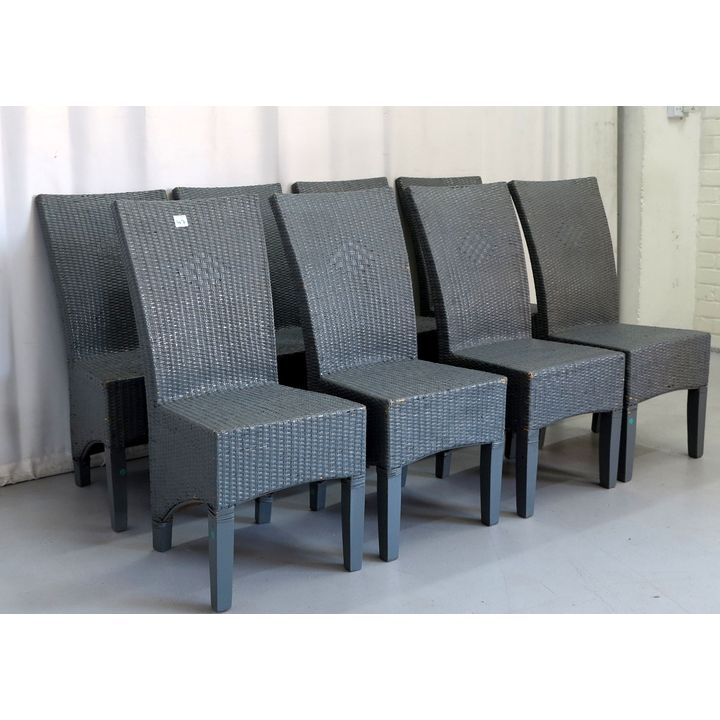 SET OF 8 PAINTED WICKER PATIO CHAIRS