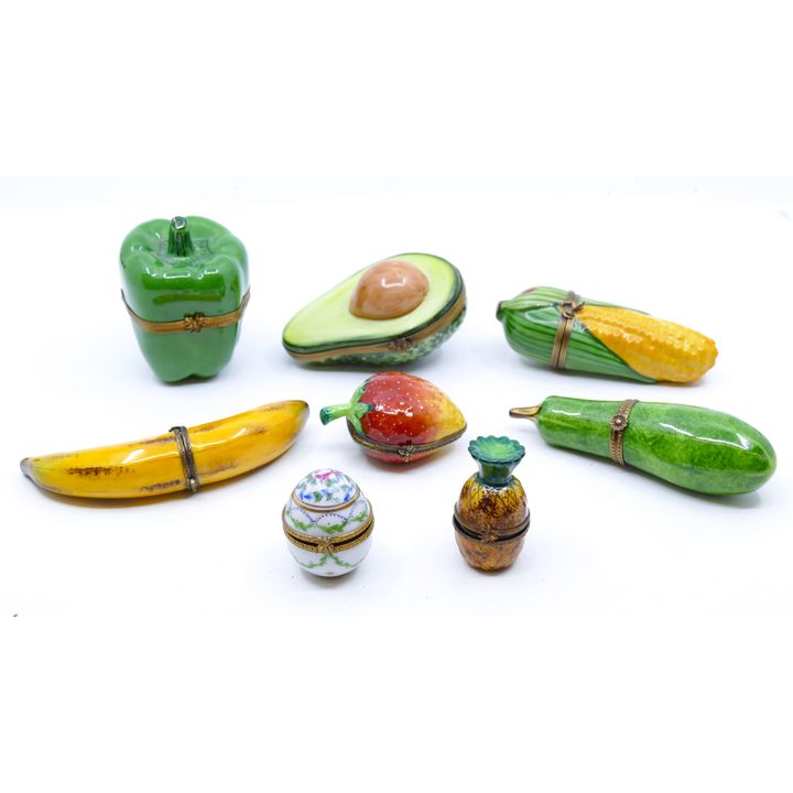 Box 8pc Peint Main Limoges Figural Pill Boxes 1'' to 5''