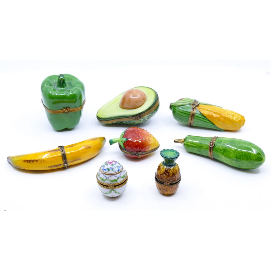 Box 8pc Peint Main Limoges Figural Pill Boxes 1'' to 5''