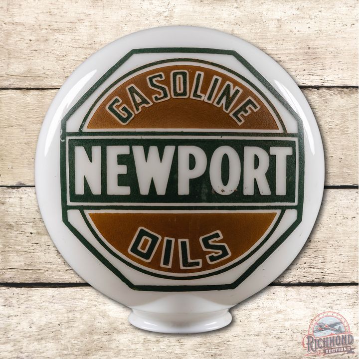 Circa 1920's Newport Gasoline Oils One Piece Etched Gas Pump Globe