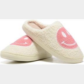 WOMEN MEN RETRO FUZZY FACE SLIPPERS RETRO SOFT FLUFFY WARM HOME NON-SLIP COUPLE STYLE CASUAL HAPPY FACE SLIPPERS SOFT MEMORY FOAM