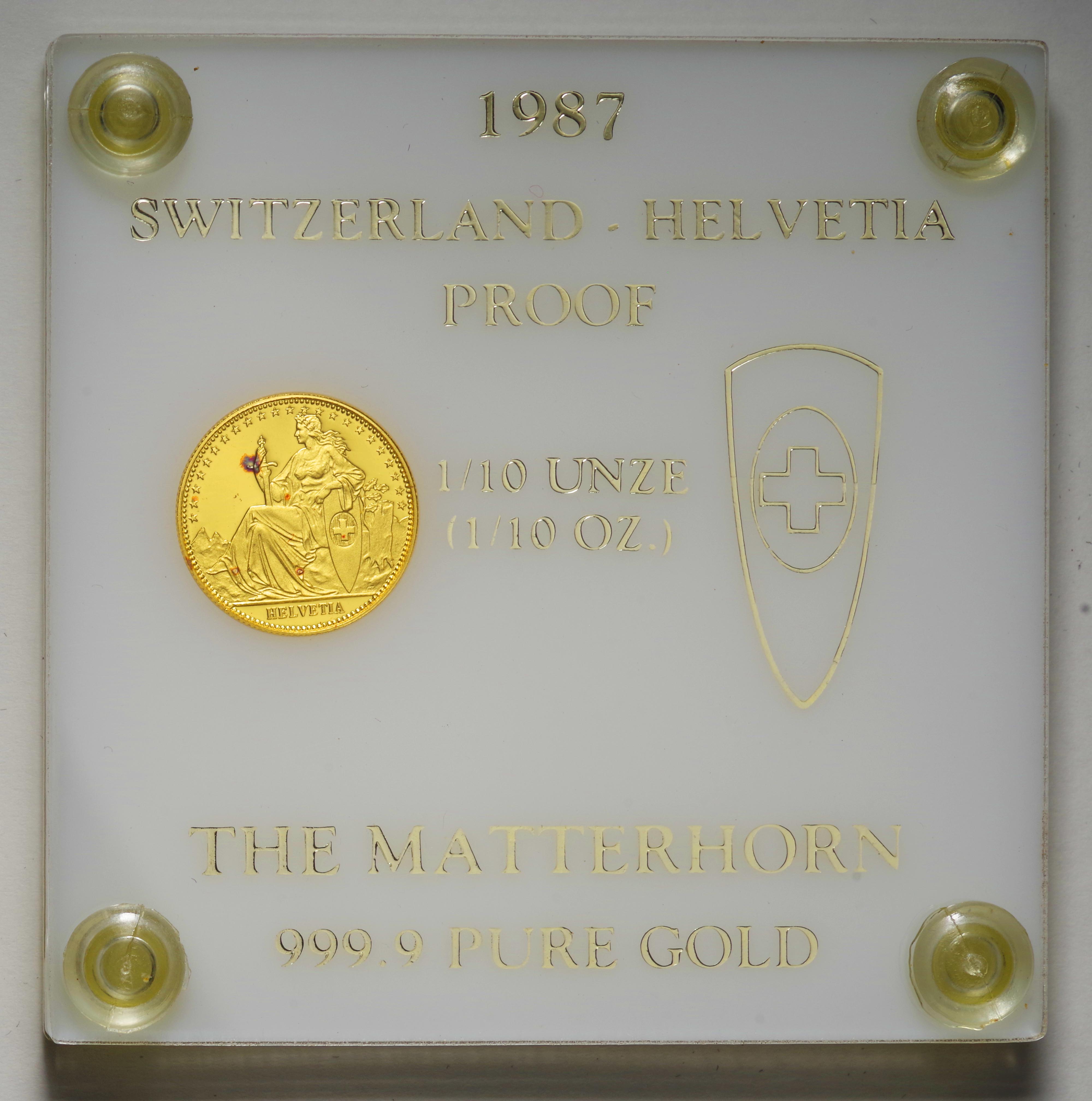 スイス-Switzerland. マッターホルン 1/10オンス金メダル 1987年(AH