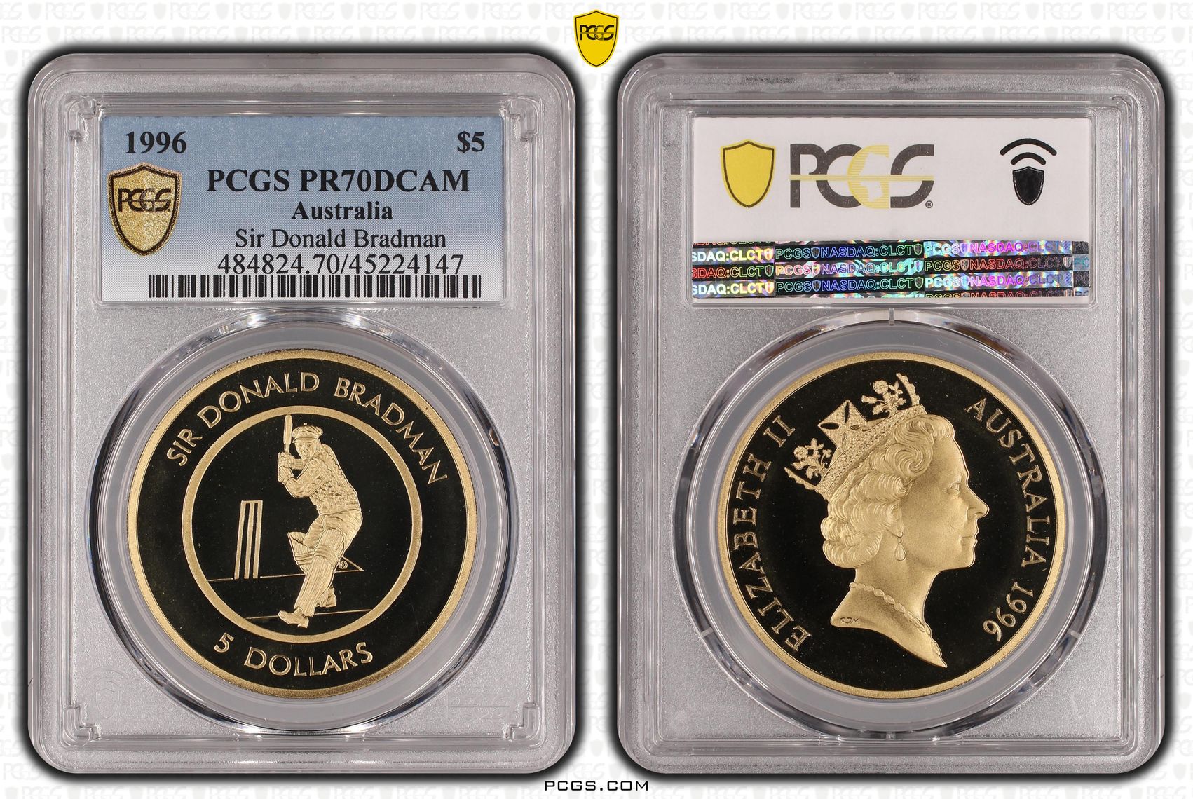 1996 Australia Five Dollar, $5 Bradman PCGS - PR70DCAM POP 3/0 -147