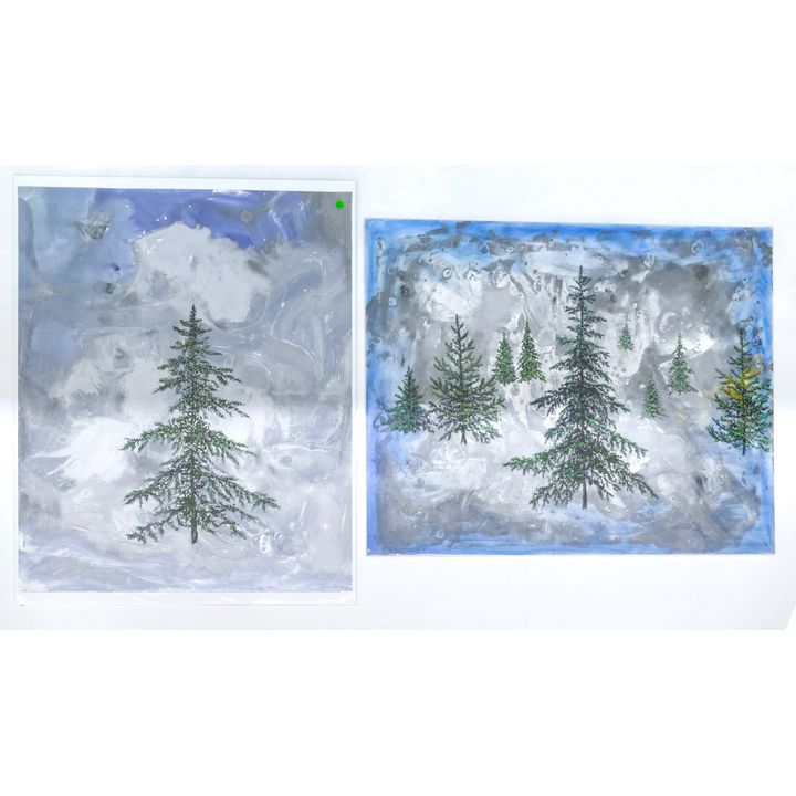 2pc Large Neil Meitzler ''Silver Trees'' 1990's Artworks Mixed Media