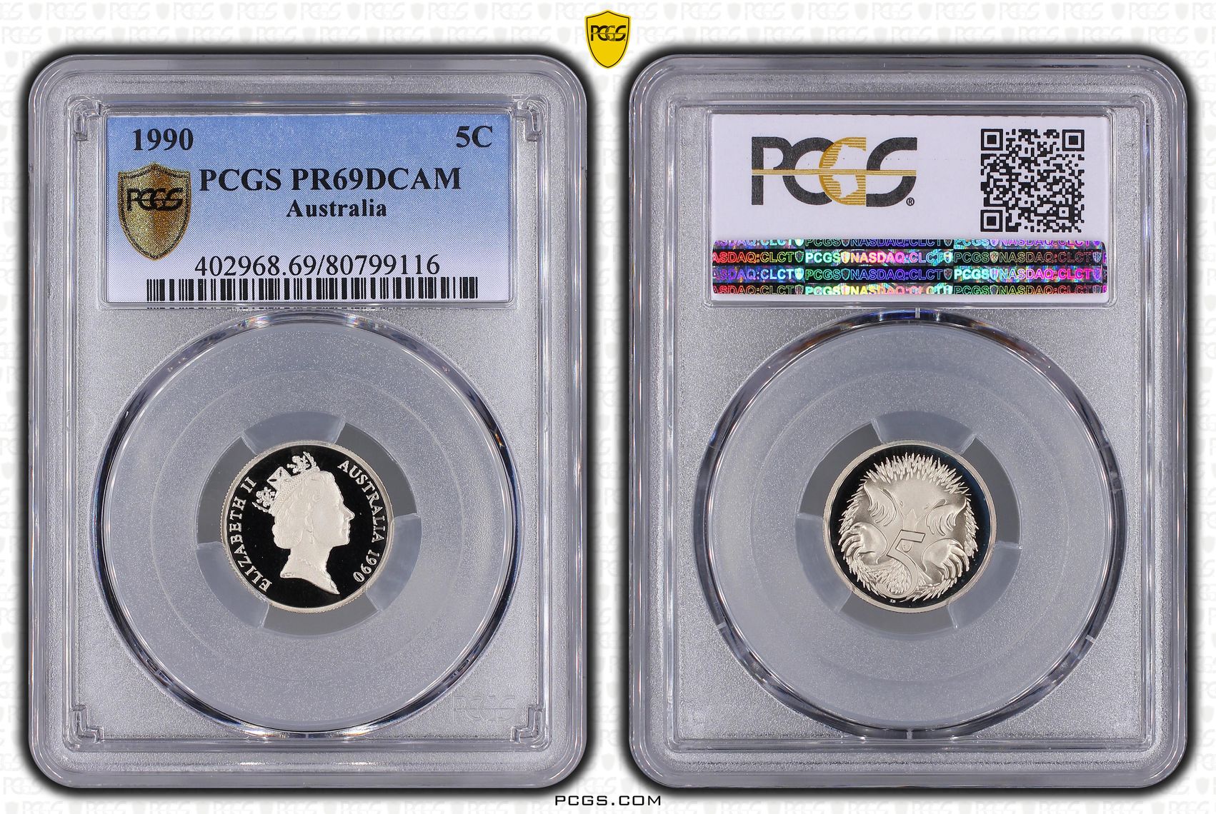 Elizabeth II, Five Cent, 1990, PCGS PR69DCAM