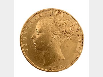 1873 Queen Victoria Young Head London Mint #Die 7 Shield Gold Sovereign.