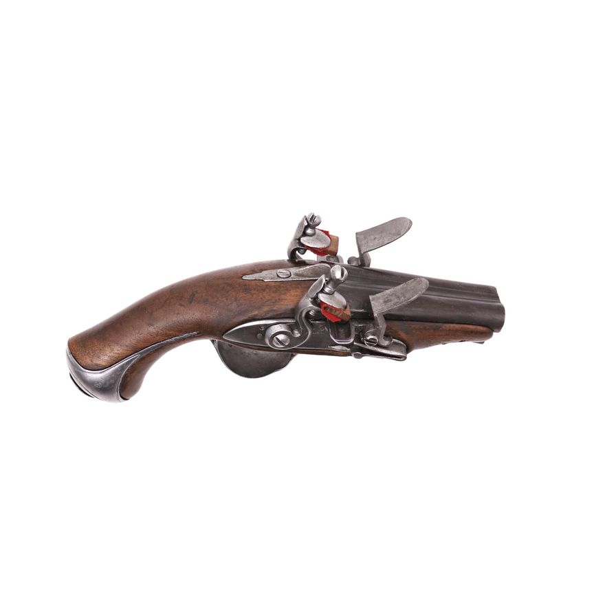 PISTOLET PODRÓŻNY SKAŁKOWY DWULUFOWY, EUROPA, XVIII W.