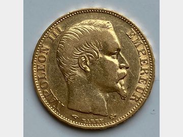 1857 FRENCH NAPOLEAN III PARIS MINT GOLD 20 FRANC