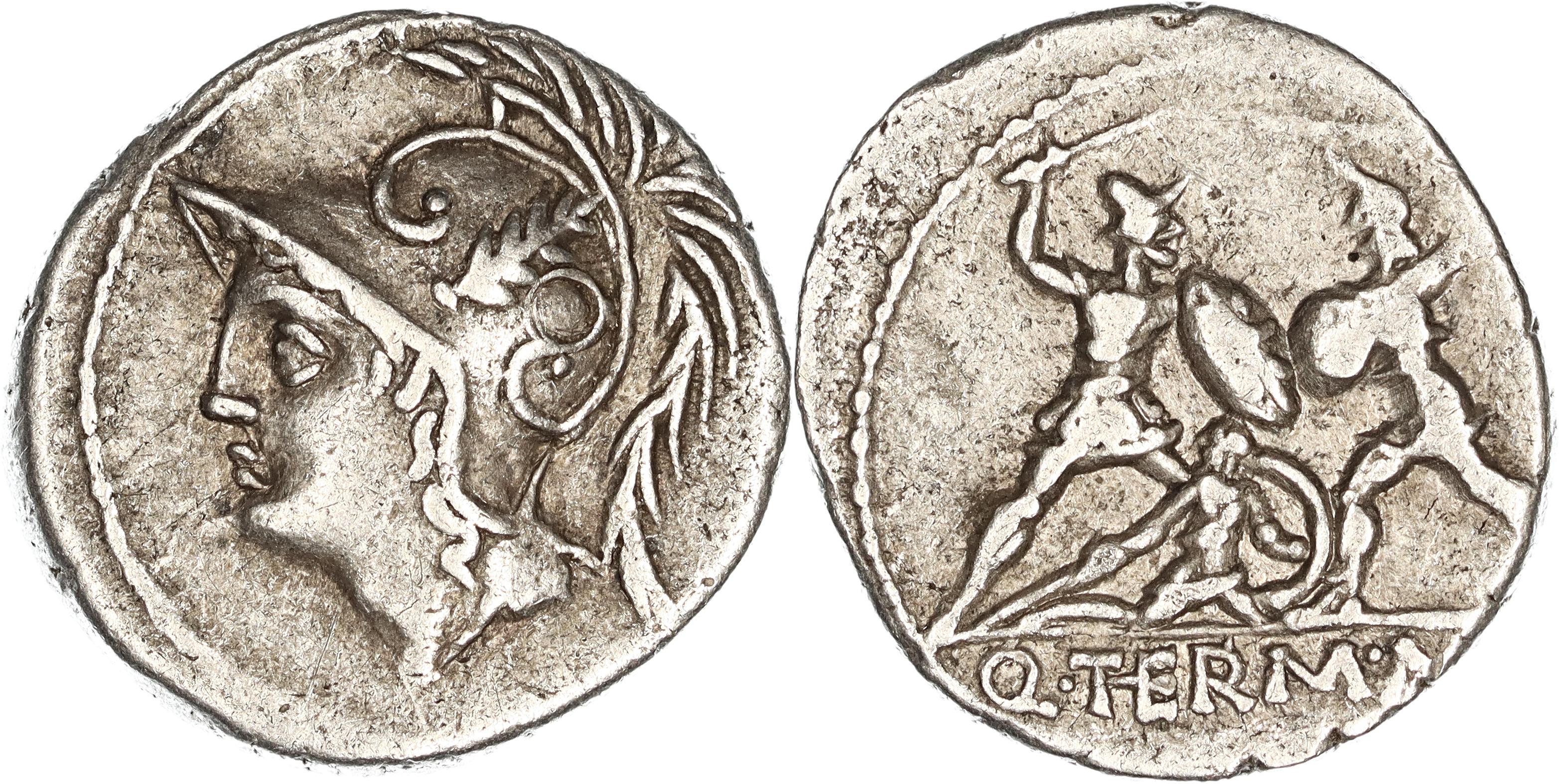 Roman Republic, Q. Minucius M.f. Thermus, Silver Denarius, 103 BC, nVF-VF