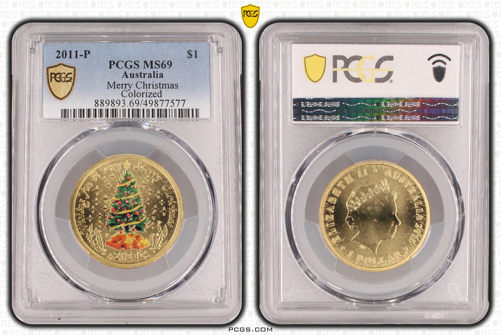 Merry Christmas Colorized POP 10/0, One Dollar, 2011-P, PCGS MS69
