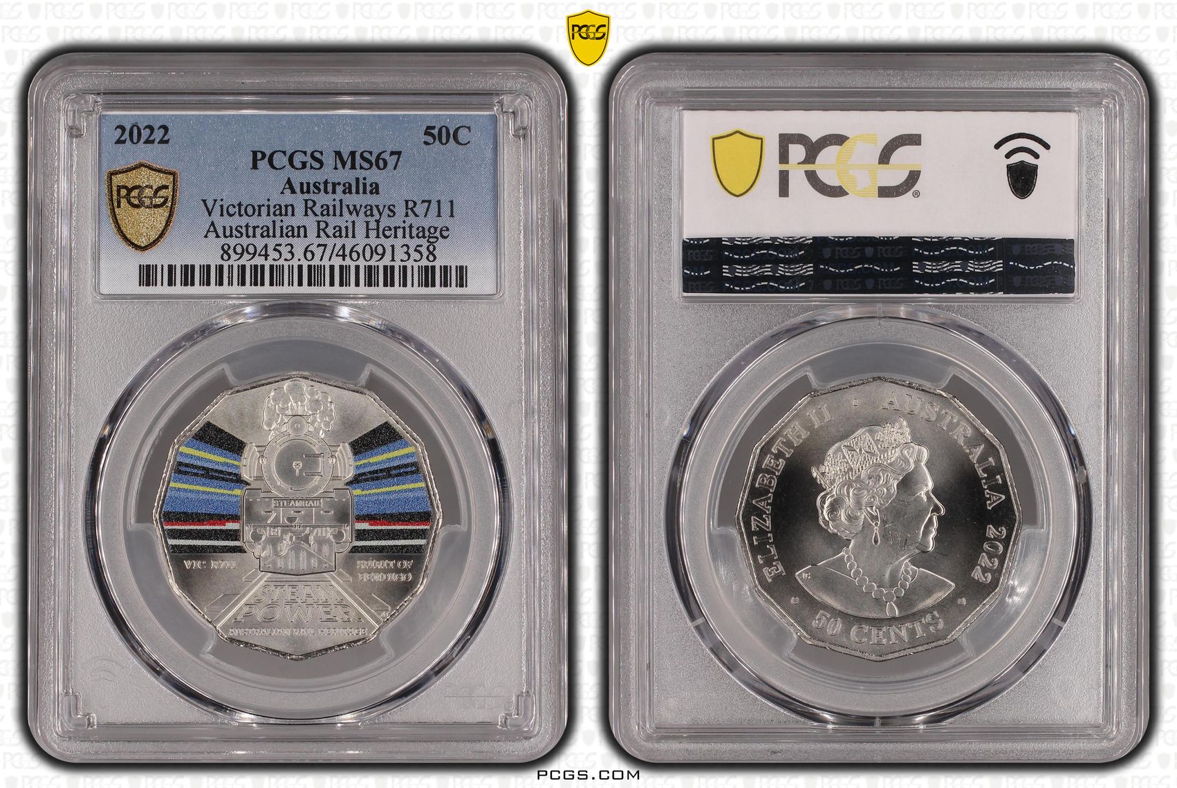 Victorian Railways R711 Australian Rail Heritage, Fifty Cent, 2022, PCGS MS67