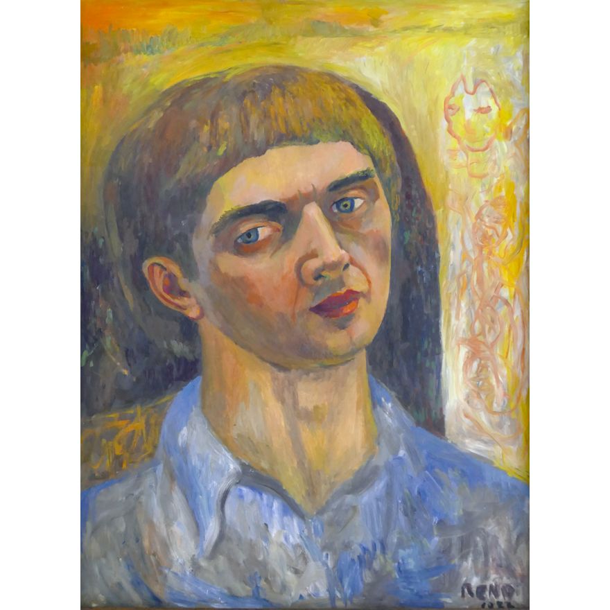 Joe Reno ''Big Self Portrait'' Signed 1982 Large Oil on Board Framed