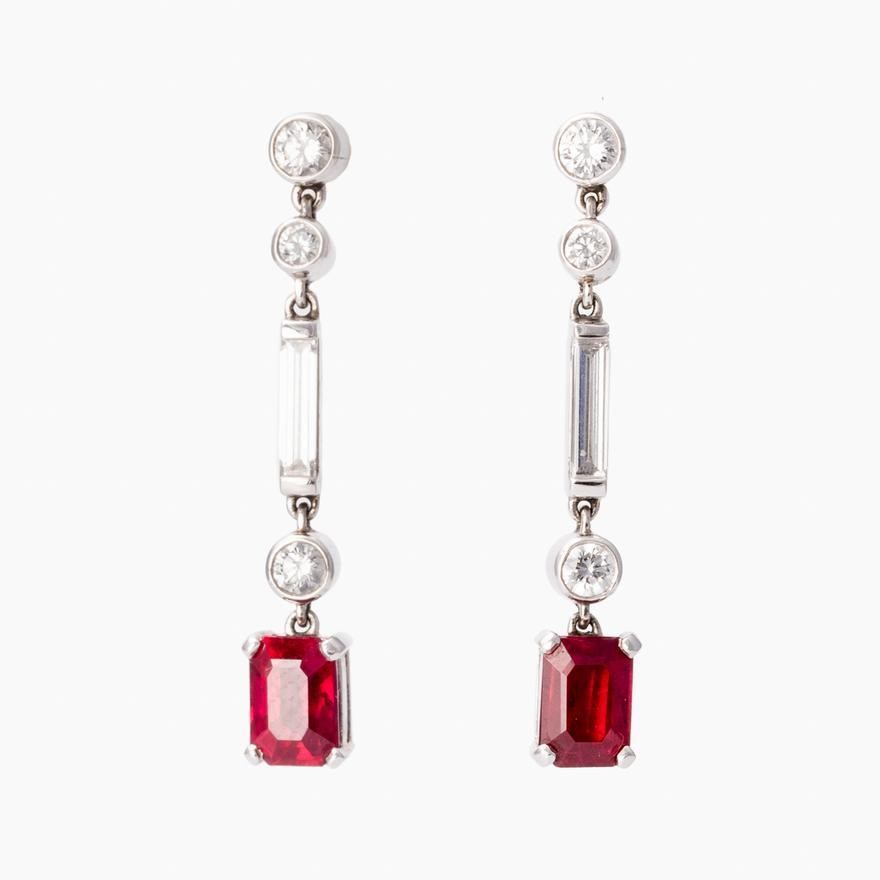 Ruby & Diamond Platinum Earrings