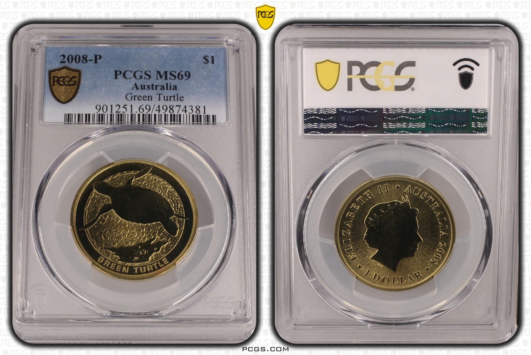 Green Turtle POP 4/0, One Dollar, 2008-P, PCGS MS69