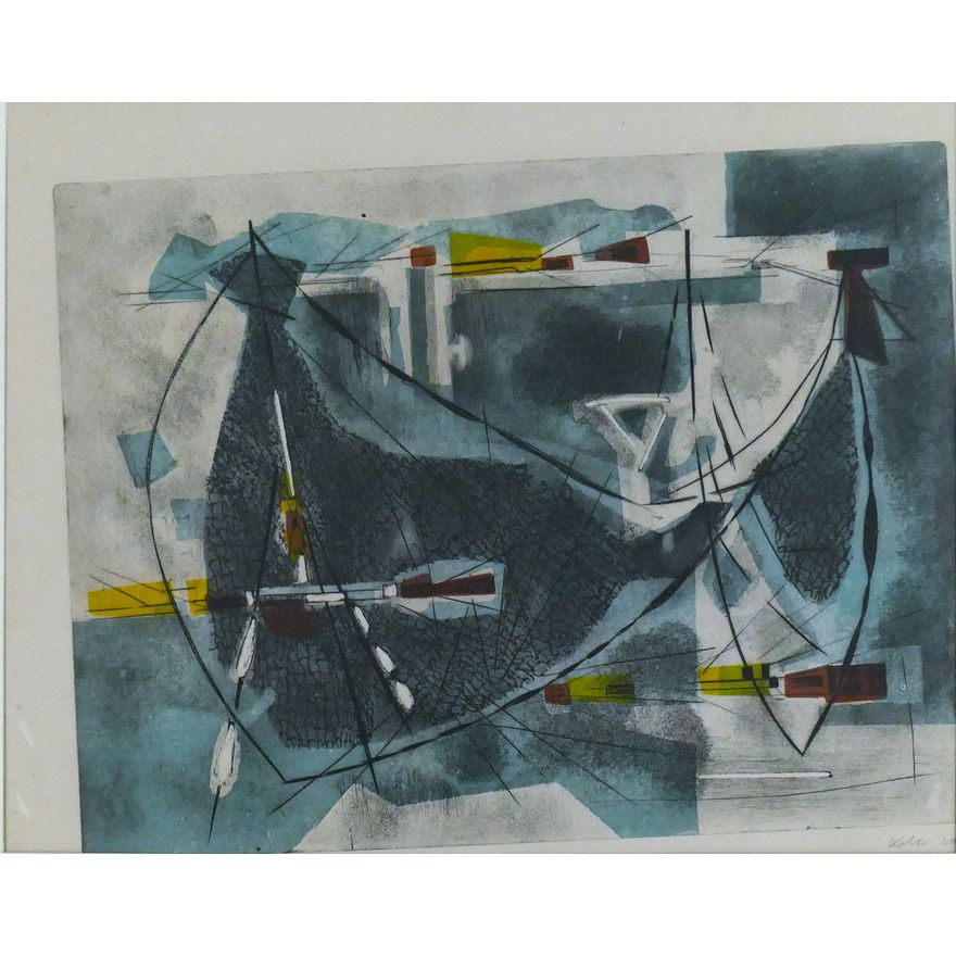 Sigismond Kolos Vari (Kolosvary) ''Nets'' 1952 S/N Etching Matted 19''x24''