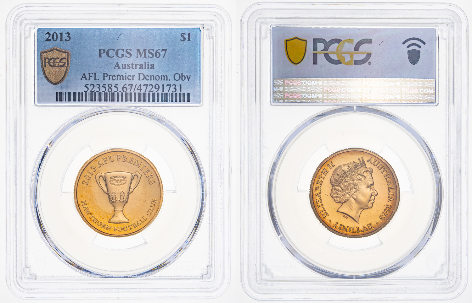 AFL Premier Denom. Obv, One Dollar, 2013, PCGS MS 67