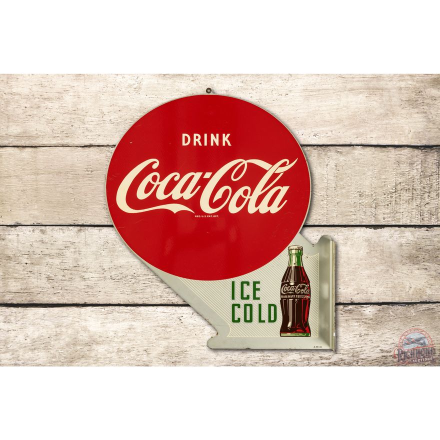 Drink Coca Cola Ice Cold & Bottle Tin Flange Sign