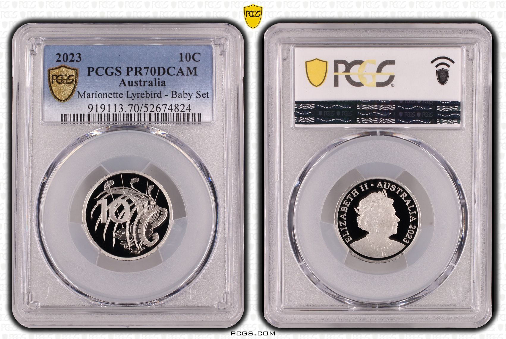 Marionette Lyrebird - Baby Set, Ten Cent, 2023, PCGS PR70DCAM