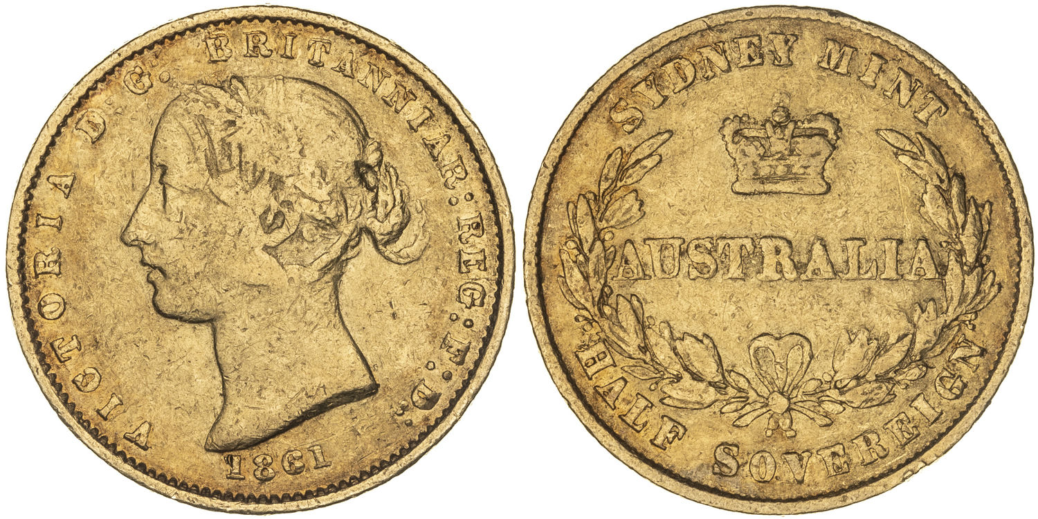 Victoria, Sydney Mint - Type II, Half Sovereign, 1861, VG
