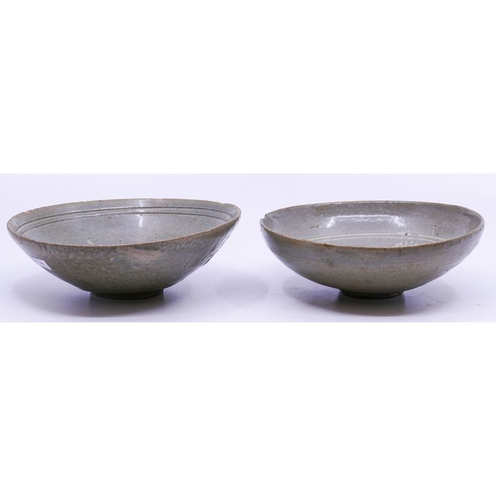 2pc Korean Goryeo Celadon Bowls- AS IS with chipping - 6.5'' diameter