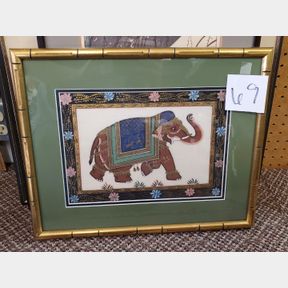 Small framed and matted Elephant in a Bamboo frame