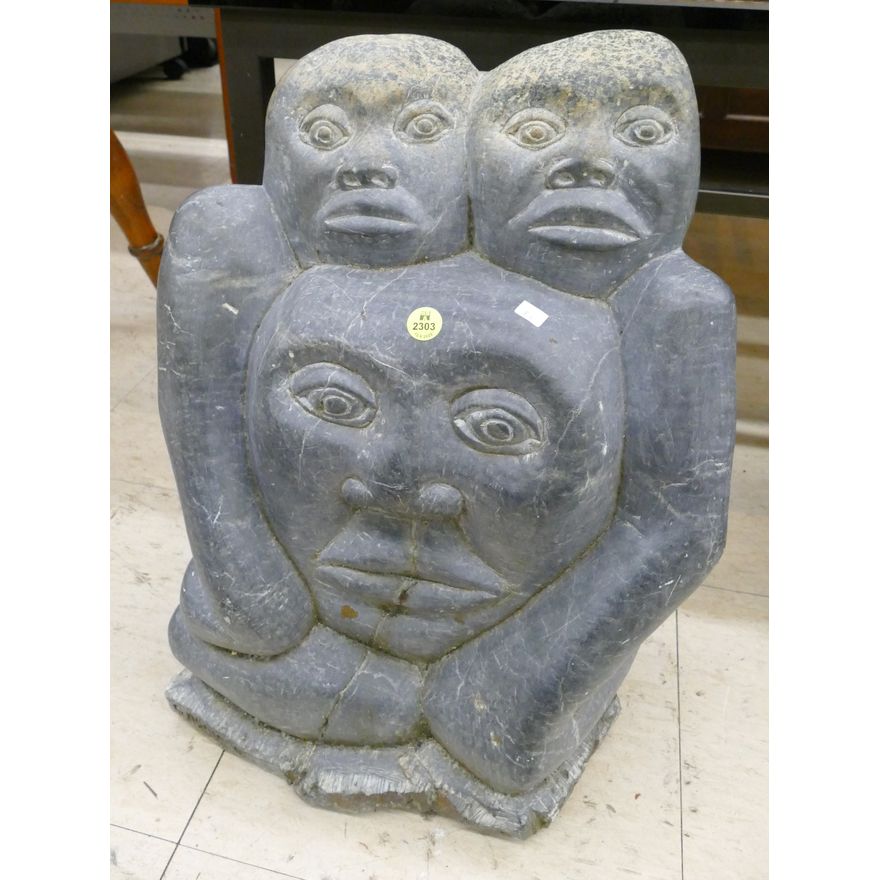 Large African Carved Soapstone Figure Sculpture- 18x14''
