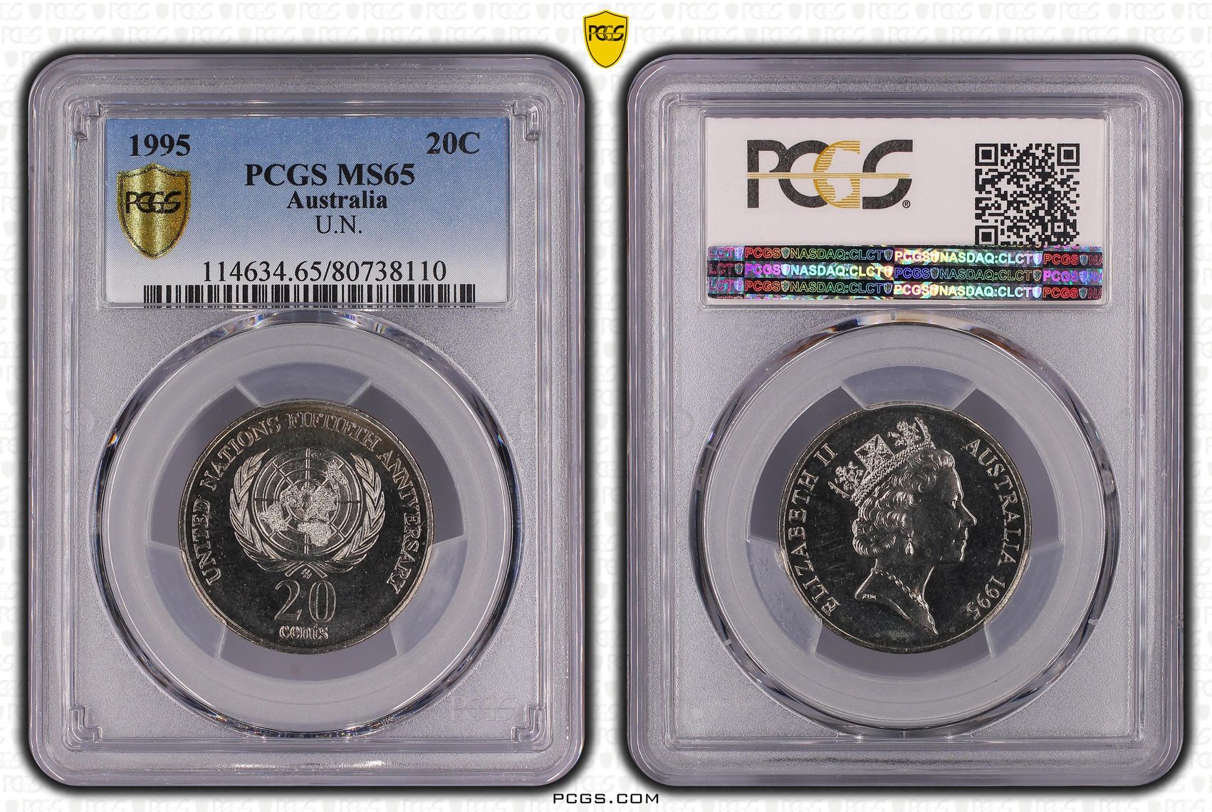 Elizabeth II, U.N., Twenty Cent, 1995, PCGS MS65