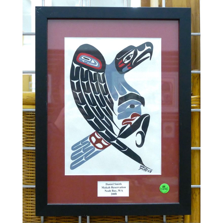Daniel Smith (Makah) Eagle Warrior 2008 Painting Framed 16''x12''